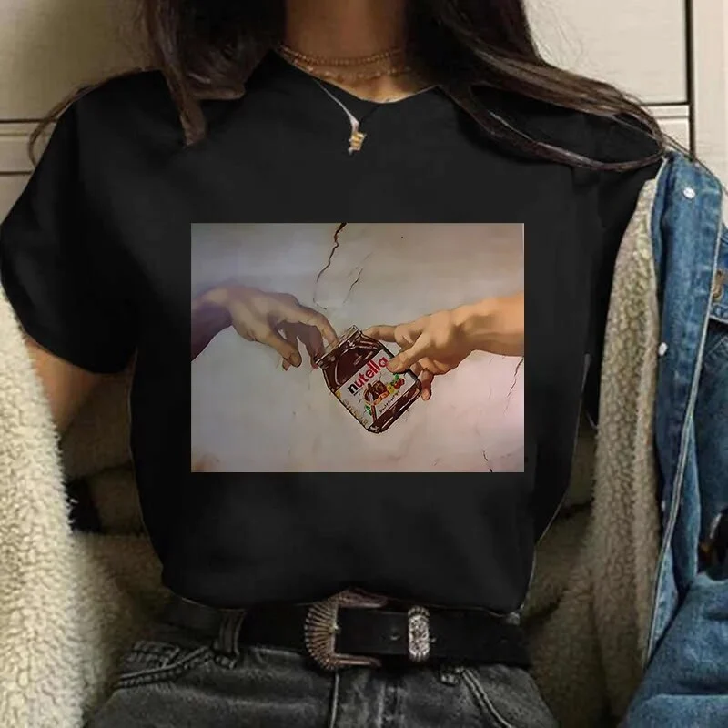 Damen Sommer Top 3D Nutella T-Shirt Rundhals Streetwear lockeres Damentop