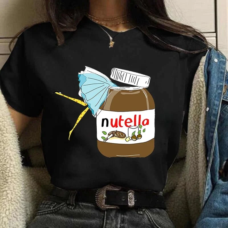 Damen Sommer Top 3D Nutella T-Shirt Rundhals Streetwear lockeres Damentop