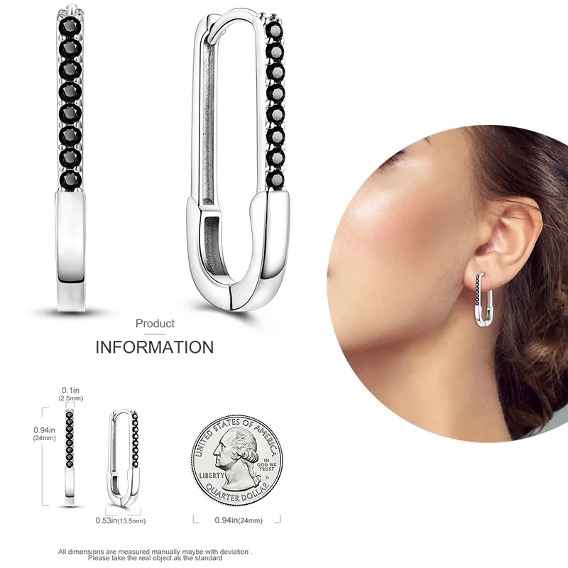 1 Paar Creolen aus 925 sterling Silber Schwarz Ohrringe Zirkonia Ohrstecker