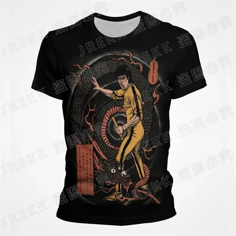 Herren Fashion Vintage Kung Fu Star 3D T-Shirt Rundhals Unisex Sommer Streetwear