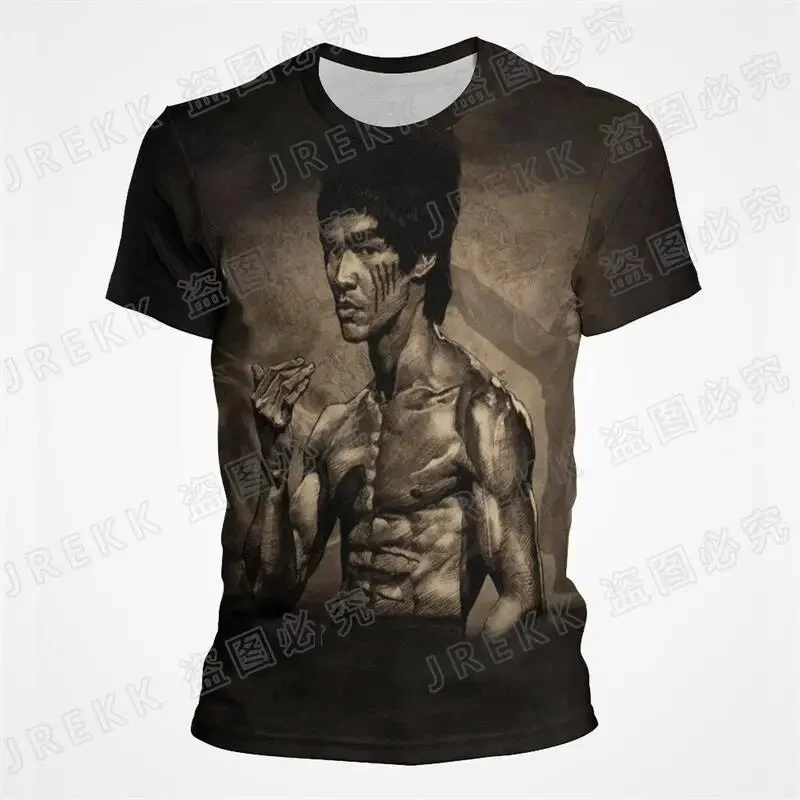 Herren Fashion Vintage Kung Fu Star 3D T-Shirt Rundhals Unisex Sommer Streetwear
