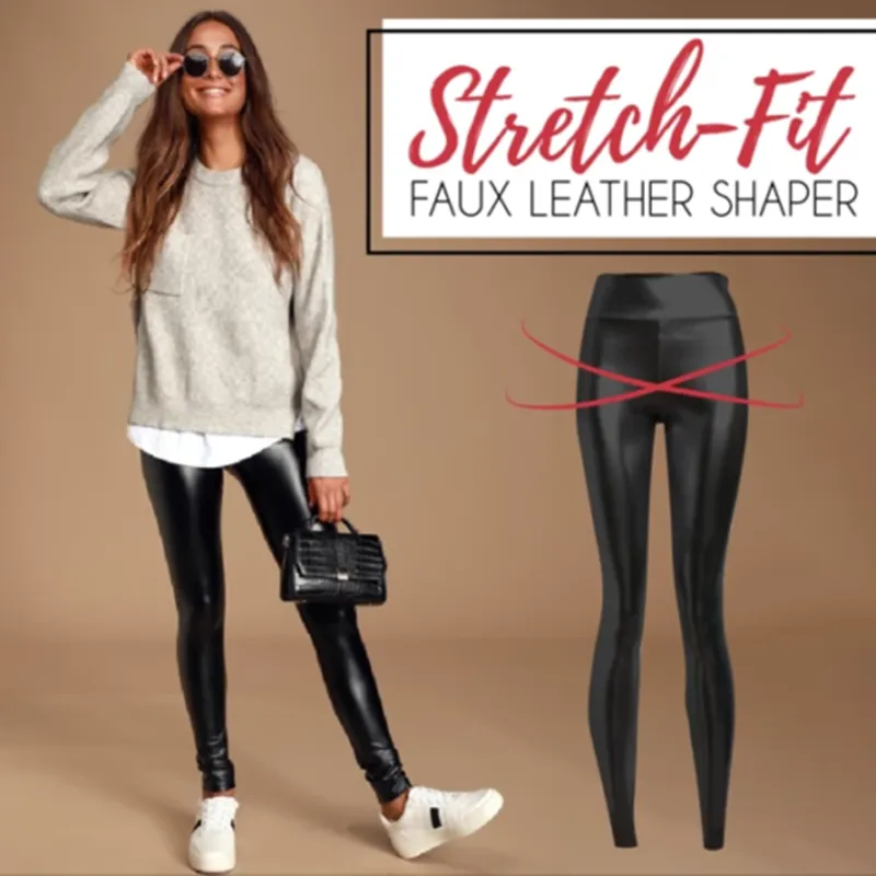 Damen Leggings Leggins Lang Hose Leder Optik Nachtclub Sexy PU Hohe Elastizität
