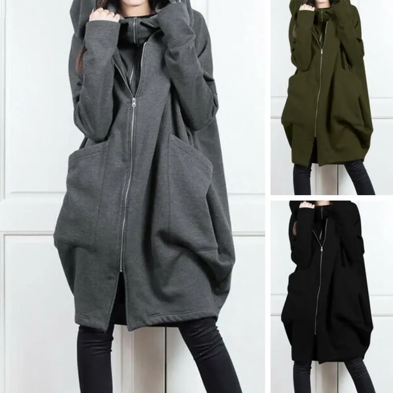 Damen Kapuzenpullover Sweatjacke Zip Hoodie Jacke Pullover Mantel Pulli Kleid