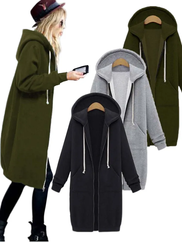 Damen Kapuzenpullover Sweatjacke Zip Hoodie Jacke Pullover Mantel Pulli Kleid