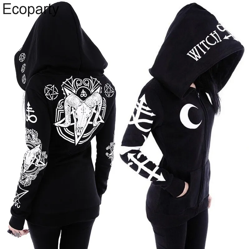Gothic Kapuzenpullover Sweatjacke Zip Hoodie Sweatshirt Pullover Pulli Damen