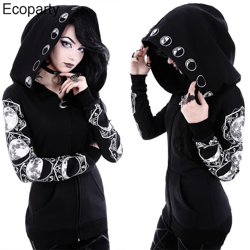 Gothic Kapuzenpullover Sweatjacke Zip Hoodie Sweatshirt Pullover Pulli Damen