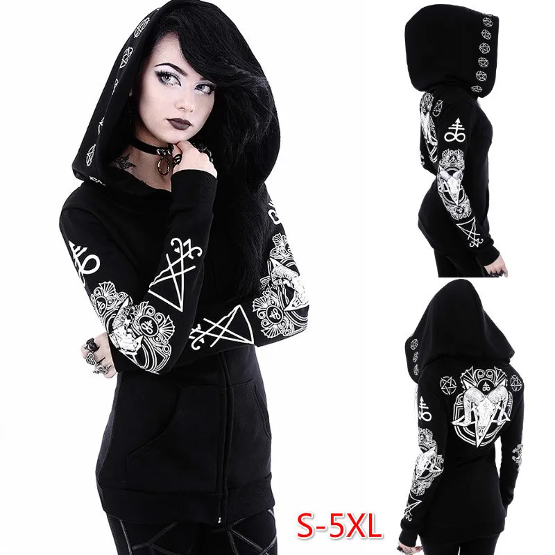 Gothic Kapuzenpullover Sweatjacke Zip Hoodie Sweatshirt Pullover Pulli Damen