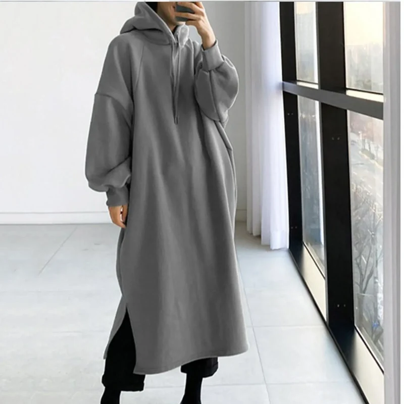 Damen Kapuzenpullover Minikleid Hoodie Sweatshirt Longtops Tunika Jumper Kleid