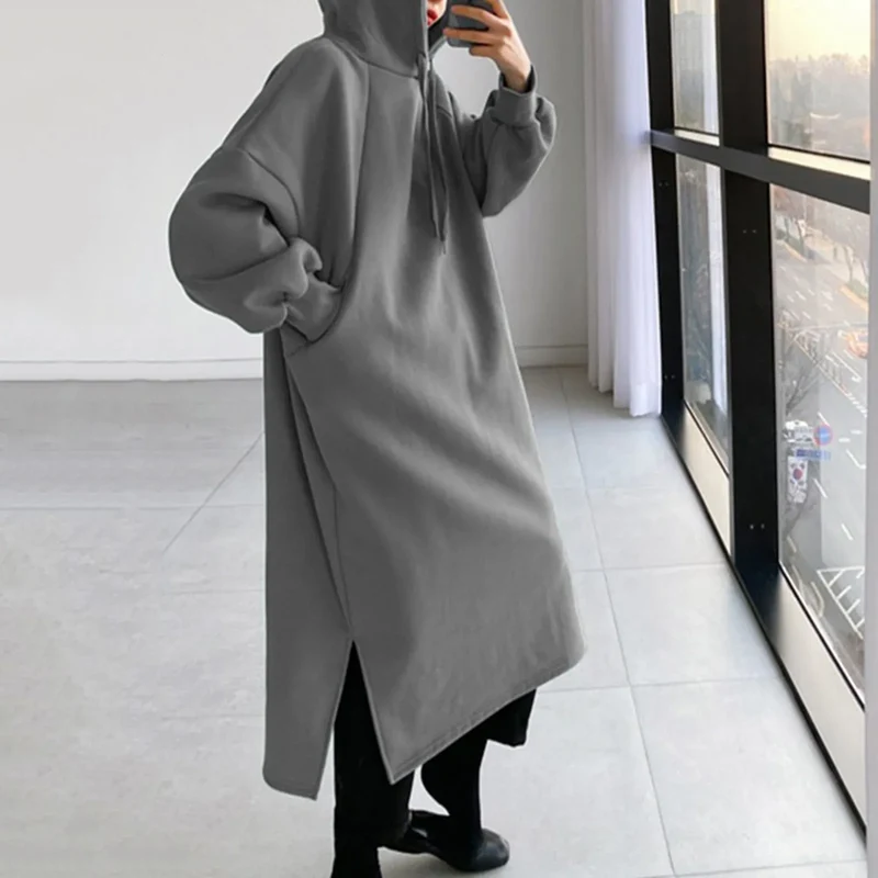 Damen Kapuzenpullover Minikleid Hoodie Sweatshirt Longtops Tunika Jumper Kleid