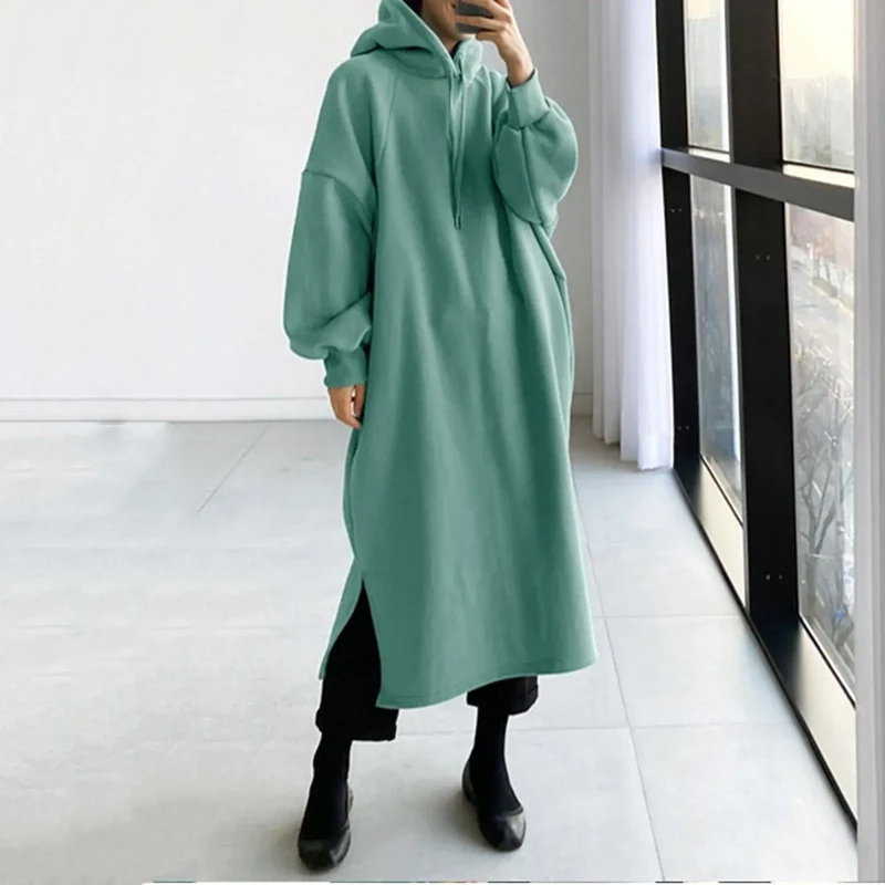 Damen Kapuzenpullover Minikleid Hoodie Sweatshirt Longtops Tunika Jumper Kleid