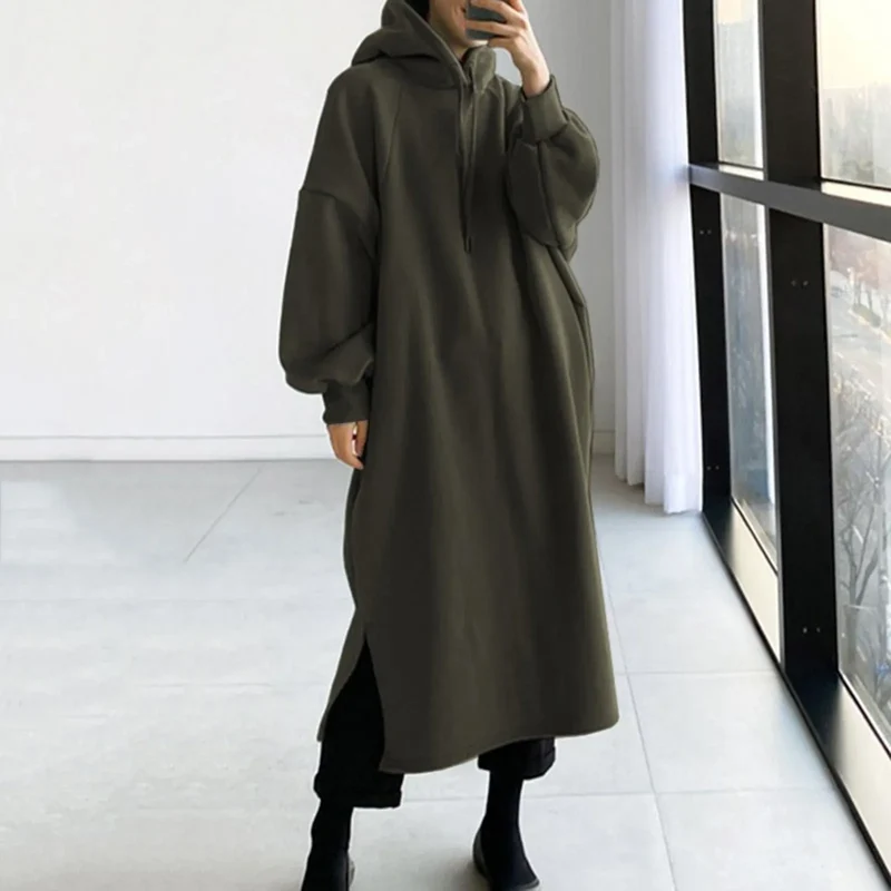 Damen Kapuzenpullover Minikleid Hoodie Sweatshirt Longtops Tunika Jumper Kleid