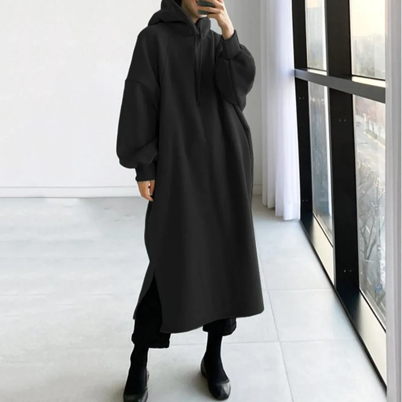 Damen Kapuzenpullover Minikleid Hoodie Sweatshirt Longtops Tunika Jumper Kleid