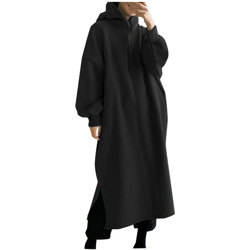 Damen Kapuzenpullover Minikleid Hoodie Sweatshirt Longtops Tunika Jumper Kleid