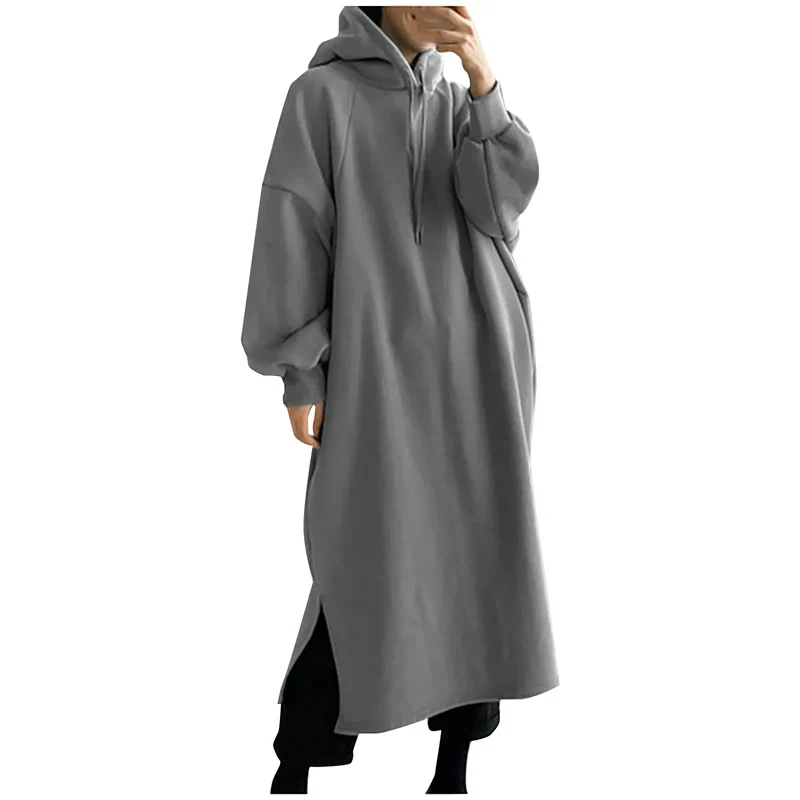 Damen Kapuzenpullover Minikleid Hoodie Sweatshirt Longtops Tunika Jumper Kleid
