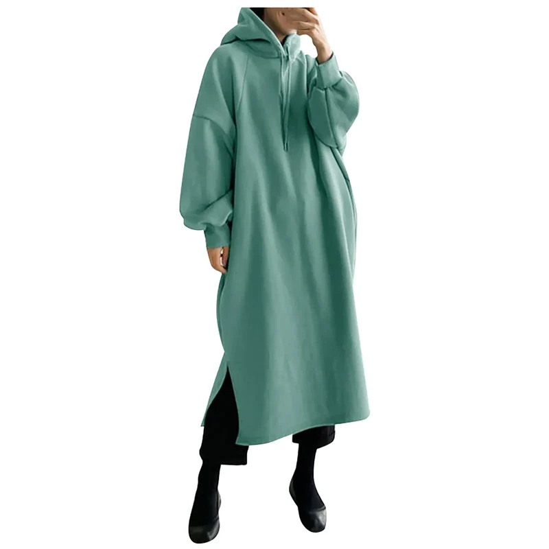 Damen Kapuzenpullover Minikleid Hoodie Sweatshirt Longtops Tunika Jumper Kleid