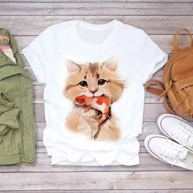 Damen Sommer Top 3D Nutella T-Shirt Rundhals Streetwear lockeres Damentop
