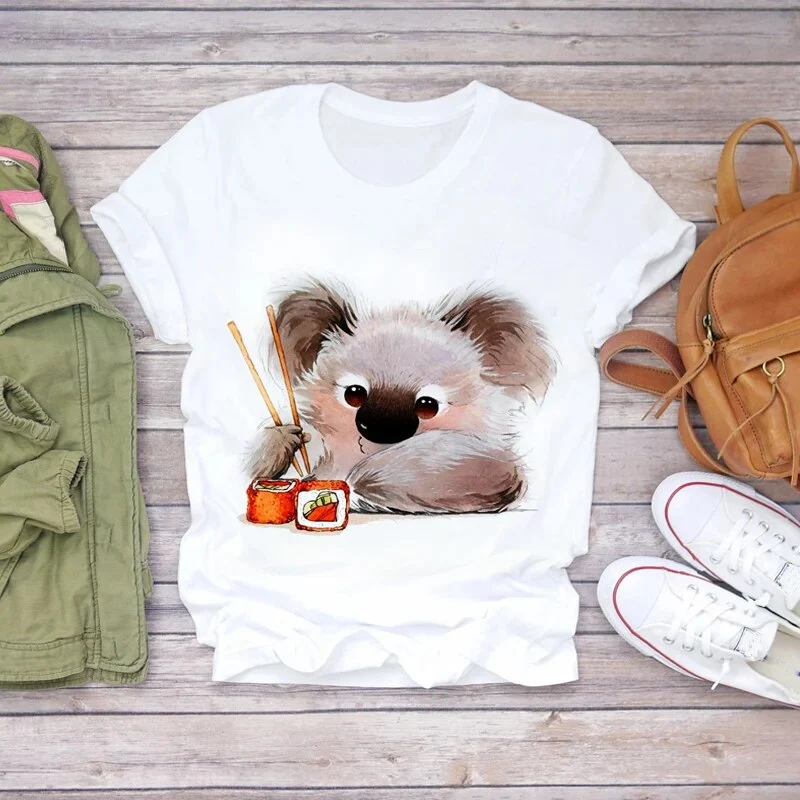 Damen Sommer Top 3D Nutella T-Shirt Rundhals Streetwear lockeres Damentop