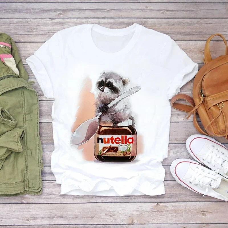Damen Sommer Top 3D Nutella T-Shirt Rundhals Streetwear lockeres Damentop