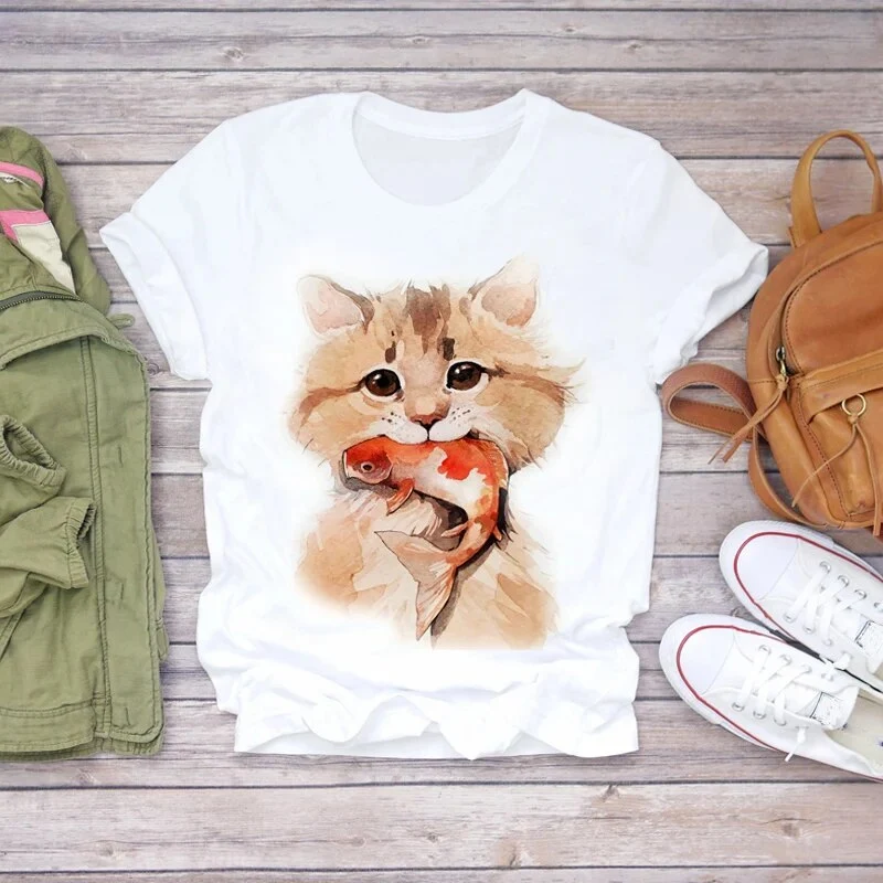 Damen Sommer Top 3D Nutella T-Shirt Rundhals Streetwear lockeres Damentop