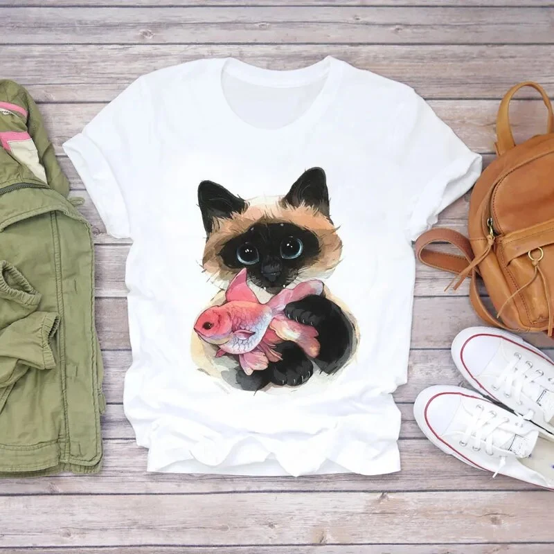 Damen Sommer Top 3D Nutella T-Shirt Rundhals Streetwear lockeres Damentop