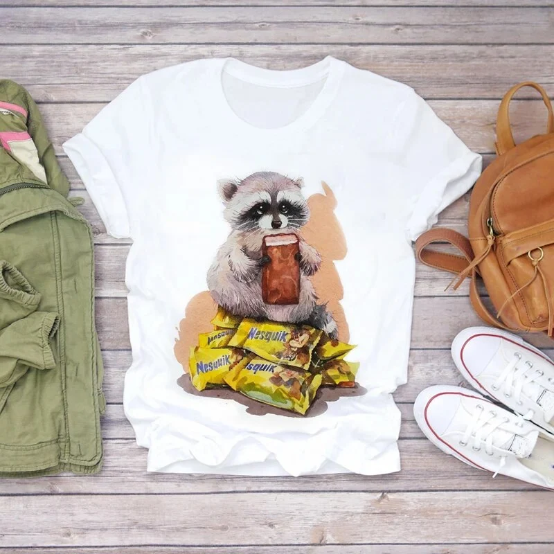 Damen Sommer Top 3D Nutella T-Shirt Rundhals Streetwear lockeres Damentop