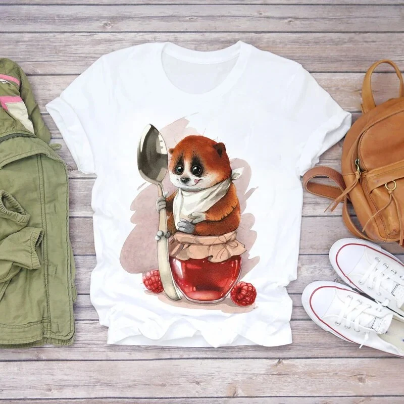 Damen Sommer Top 3D Nutella T-Shirt Rundhals Streetwear lockeres Damentop