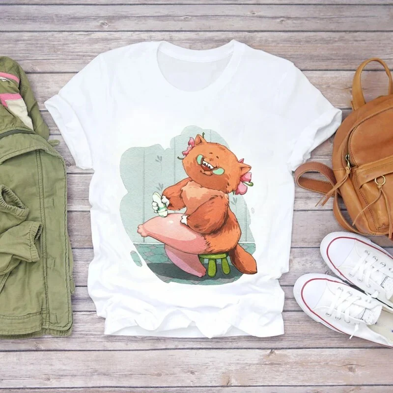 Damen Sommer Top 3D Nutella T-Shirt Rundhals Streetwear lockeres Damentop
