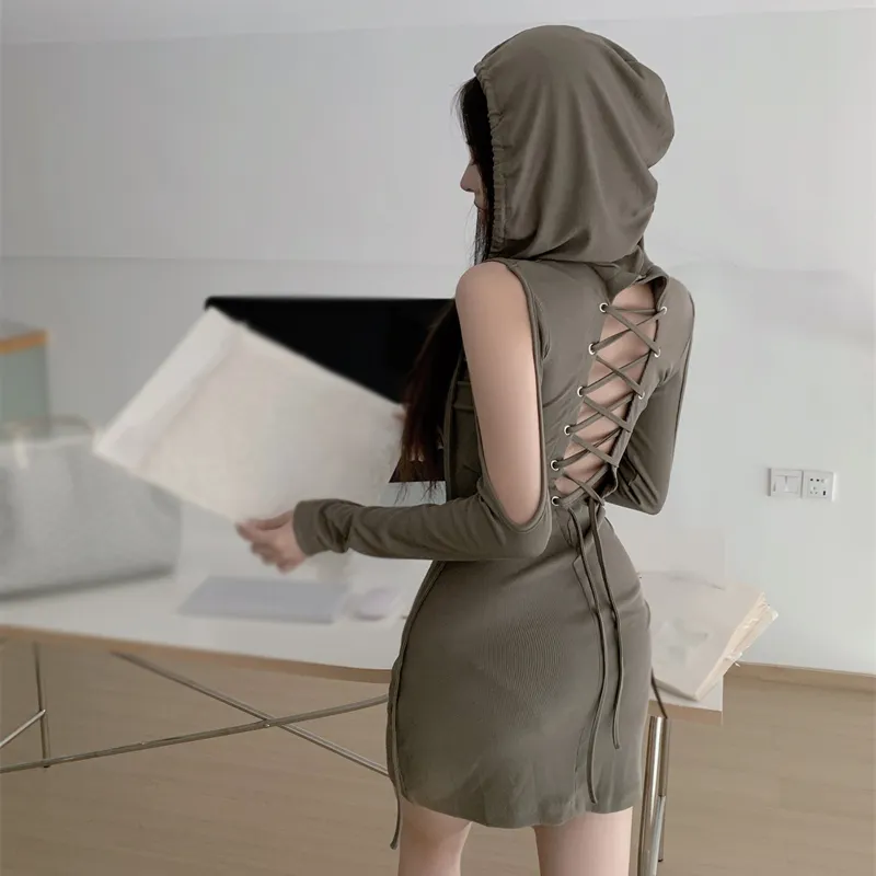 Frauen Langarm Minikleid Kapuzenpullover Kleid Hoodie Sweatshirt Sweatkleid