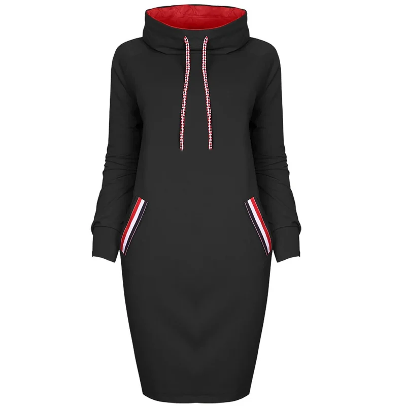 Frauen Langarm Minikleid Kapuzenpullover Kleid Hoodie Sweatshirt Sweatkleid