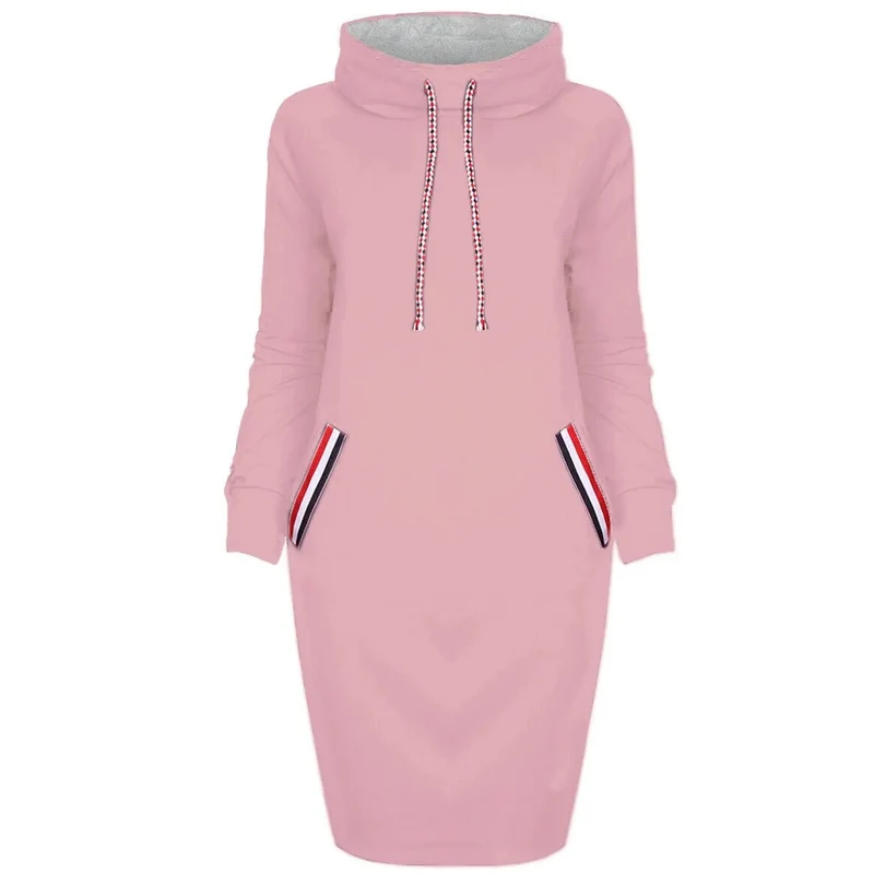 Frauen Langarm Minikleid Kapuzenpullover Kleid Hoodie Sweatshirt Sweatkleid