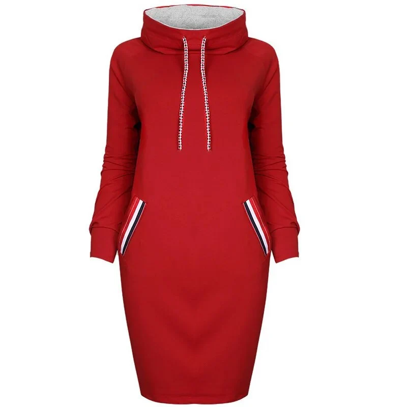 Frauen Langarm Minikleid Kapuzenpullover Kleid Hoodie Sweatshirt Sweatkleid