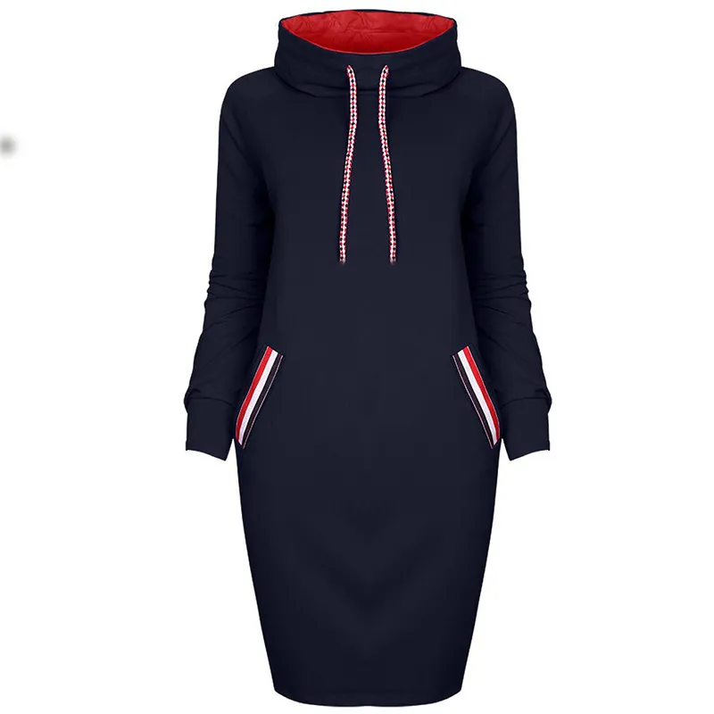 Frauen Langarm Minikleid Kapuzenpullover Kleid Hoodie Sweatshirt Sweatkleid