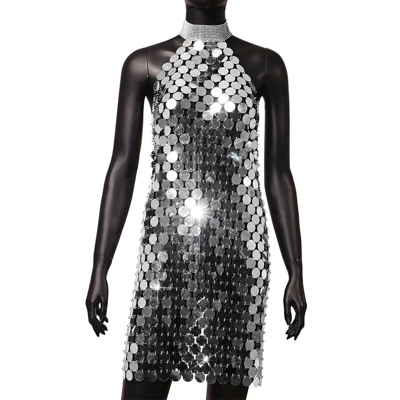 Frauen Party Kleid durchsichtiges Glänzendes elegantes Sexy Minikleid