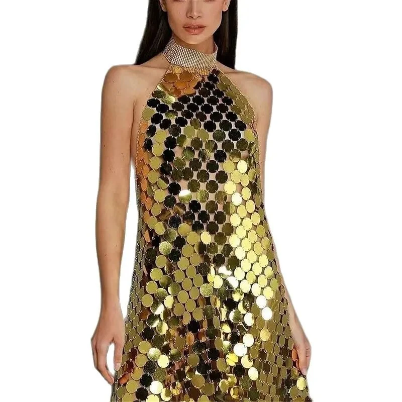 Frauen Party Kleid durchsichtiges Glänzendes elegantes Sexy Minikleid