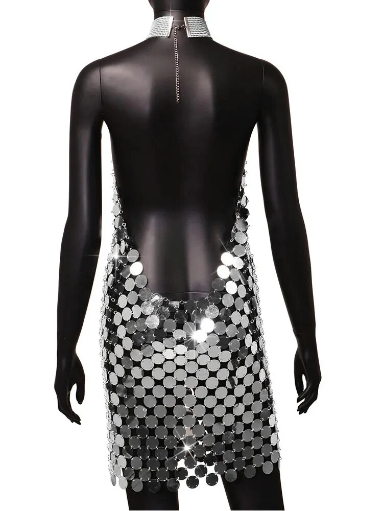 Frauen Party Kleid durchsichtiges Glänzendes elegantes Sexy Minikleid