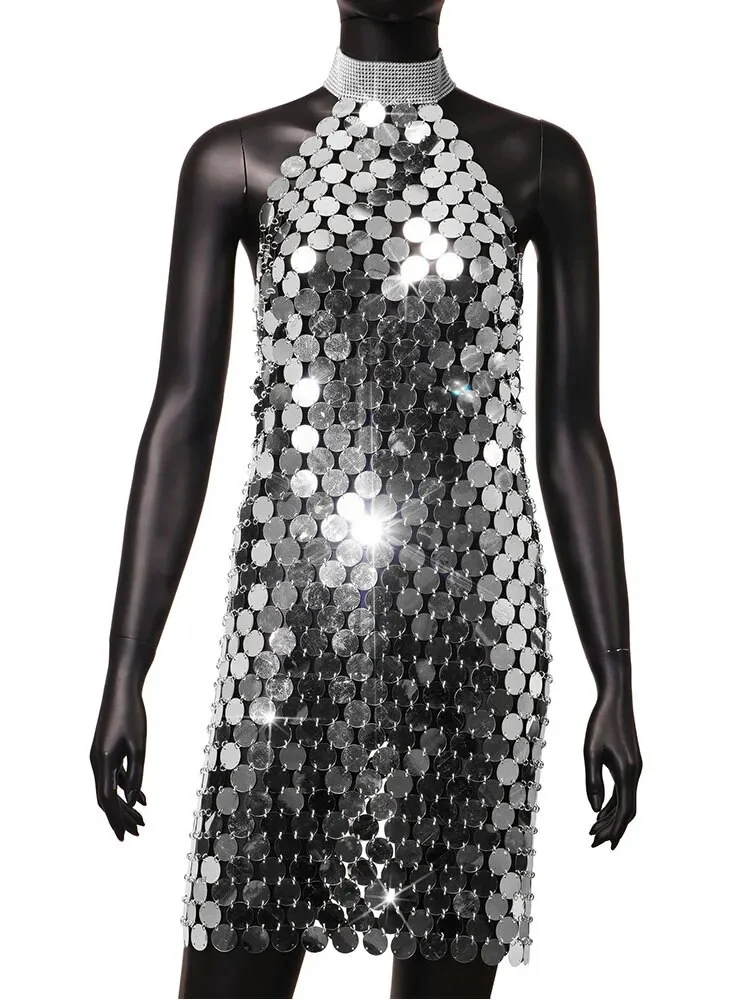 Frauen Party Kleid durchsichtiges Glänzendes elegantes Sexy Minikleid