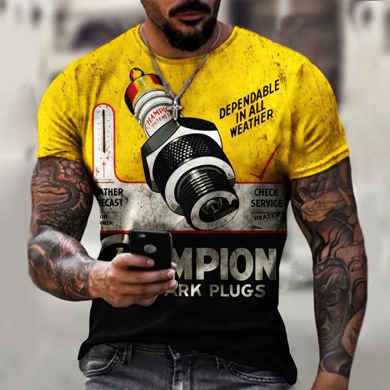 Fashion Herren Vintage Motorsport 3D T-Shirt Rundhals Unisex Sommer Streetwear