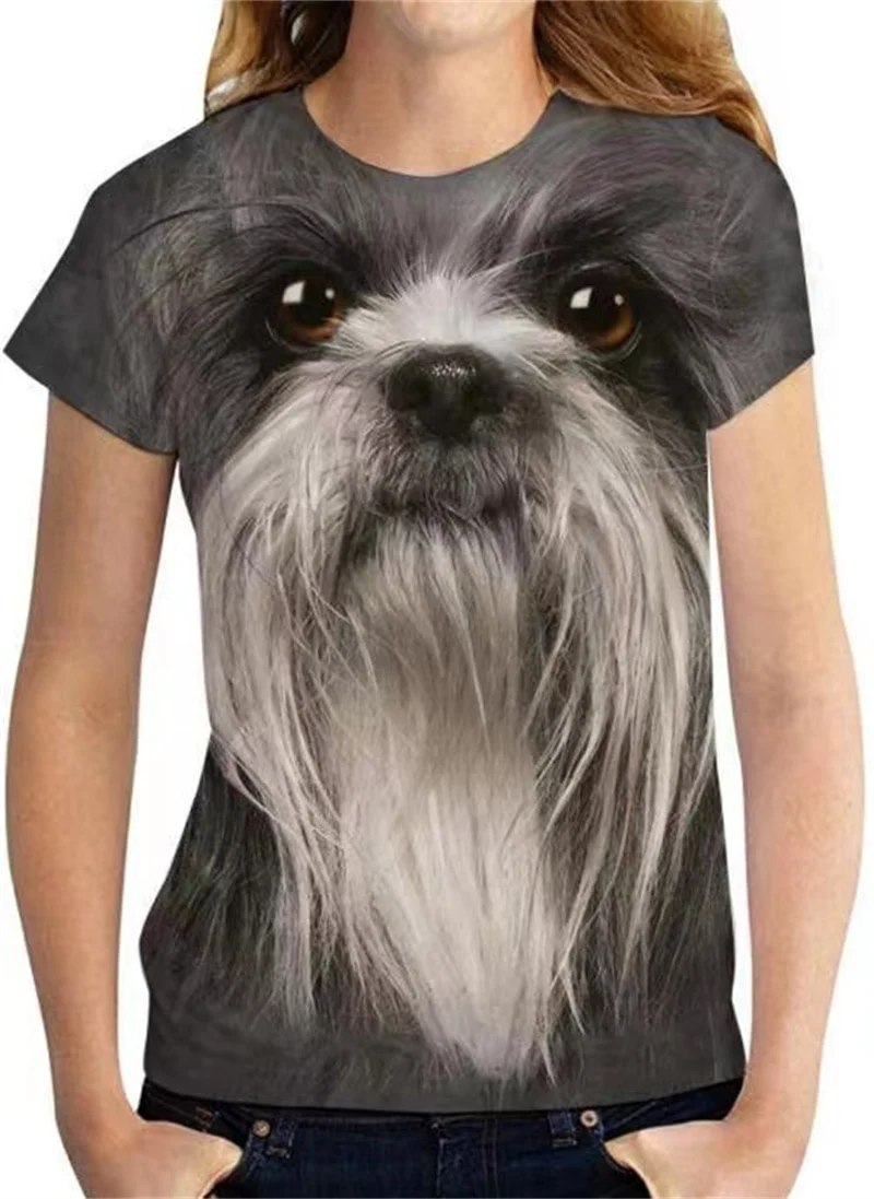 Damen Sommer Top 3D Katzen T-Shirt Rundhals Streetwear lockeres Damentop