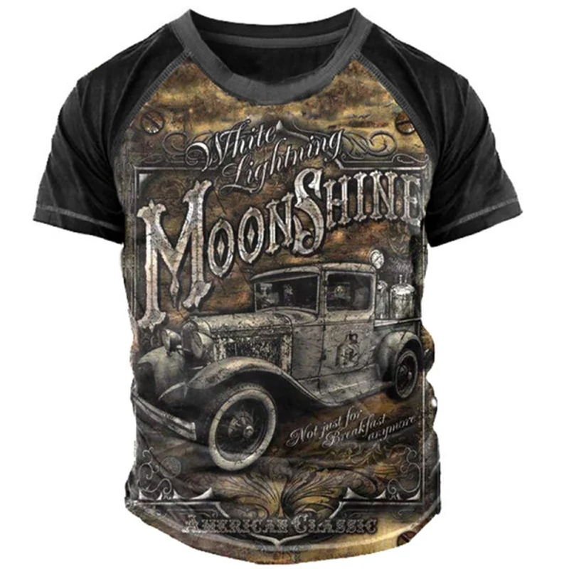 Fashion Herren Vintage Motorsport 3D T-Shirt Rundhals Unisex Sommer Streetwear