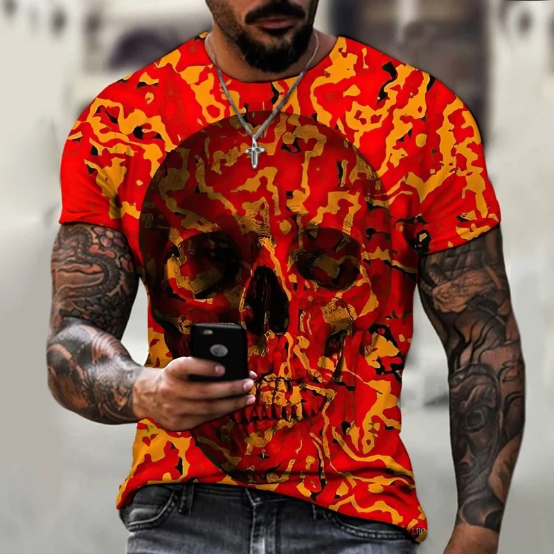 Fashion Herren Horror Skull 3D T-Shirt Rundhals Unisex Sommer Streetwear