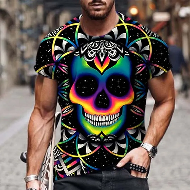 Fashion Herren Horror Skull 3D T-Shirt Rundhals Unisex Sommer Streetwear