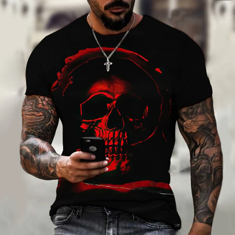 Fashion Herren Horror Skull 3D T-Shirt Rundhals Unisex Sommer Streetwear