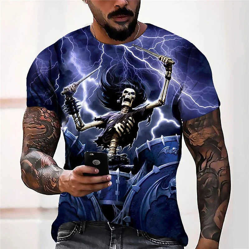 Fashion Herren Horror Skull 3D T-Shirt Rundhals Unisex Sommer Streetwear
