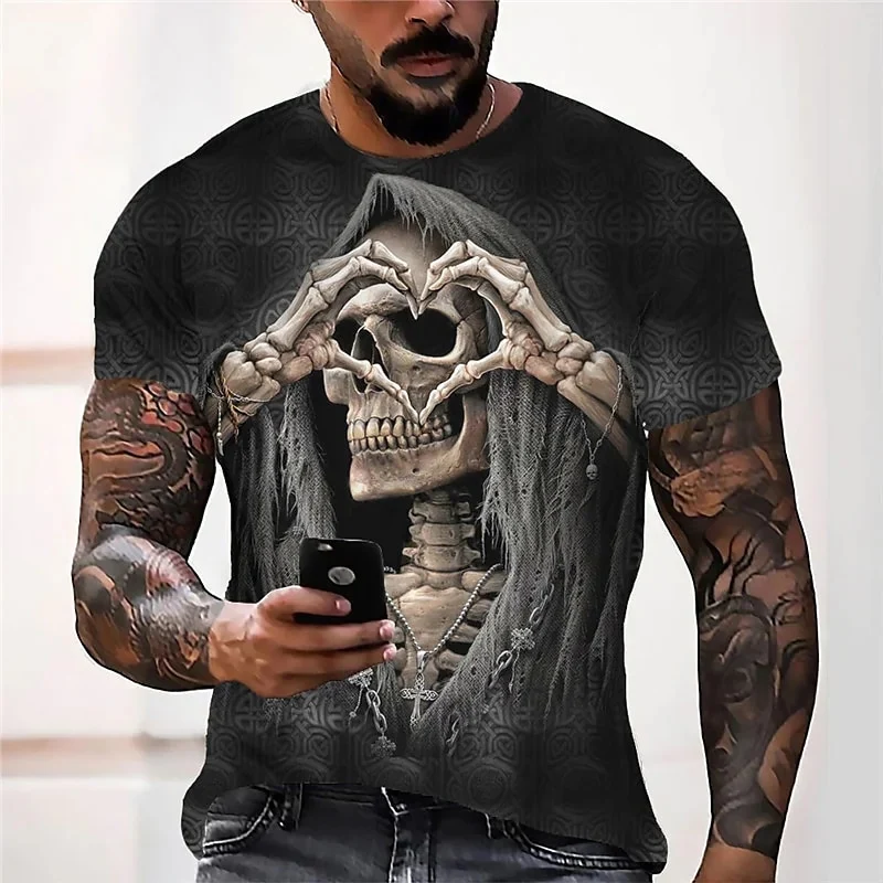 Fashion Herren Horror Skull 3D T-Shirt Rundhals Unisex Sommer Streetwear