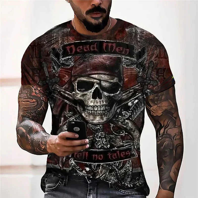 Fashion Herren Horror Skull 3D T-Shirt Rundhals Unisex Sommer Streetwear