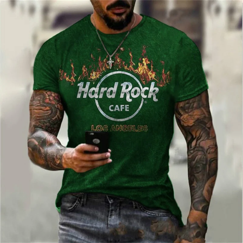 Herren Fashion Hard Rock Cafe 3D T-Shirt Rundhals Unisex Sommer Streetwear