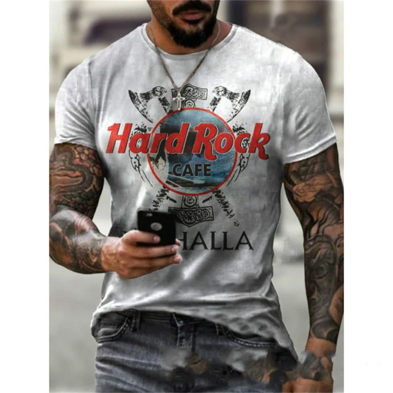 Herren Fashion Hard Rock Cafe 3D T-Shirt Rundhals Unisex Sommer Streetwear