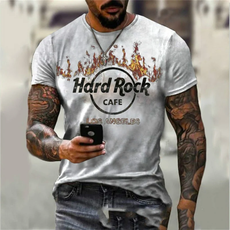 Herren Fashion Hard Rock Cafe 3D T-Shirt Rundhals Unisex Sommer Streetwear