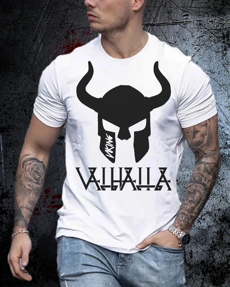 Herren Fashion Vikings Valhalla T-Shirt Rundhals Unisex 100% Baumwolle Streetwear