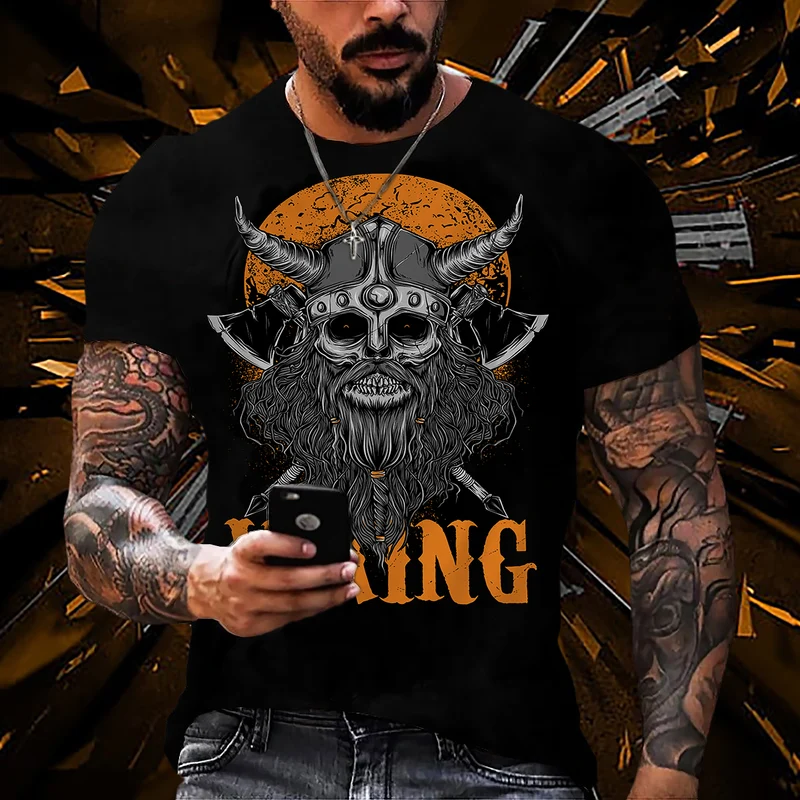 Herren Fashion Vikings Valhalla T-Shirt Rundhals Unisex 100% Baumwolle Streetwear